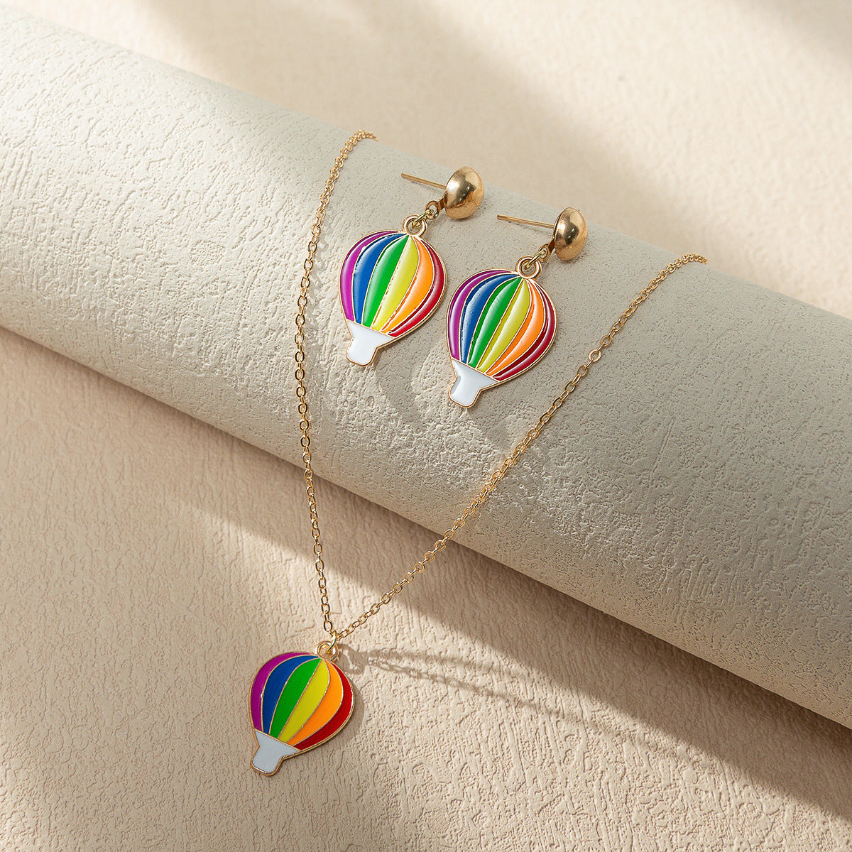 Wholesale Rainbow Element Design Dripping Oil Necklace Earring Set